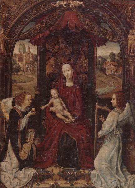 unknow artist The madonna and child enthroned,attended by angels playing musical instruments